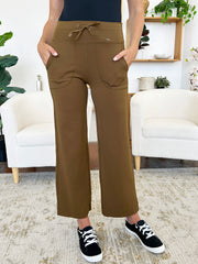 Drawstring Waist Wide Leg Sports Pants with Pockets