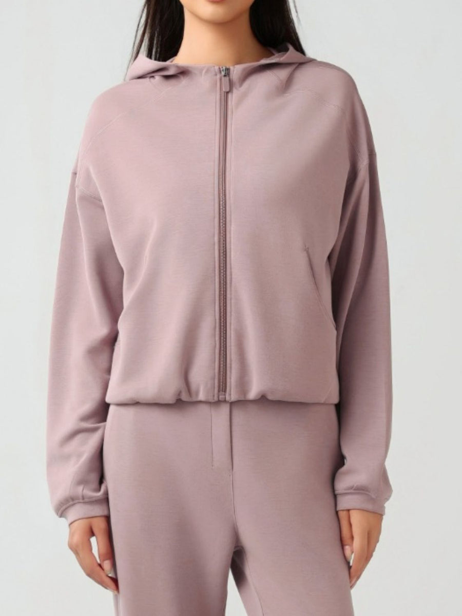 Zip Up Dropped Shoulder Active Hooded