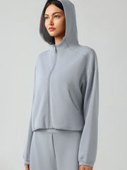 Zip Up Dropped Shoulder Active Hooded