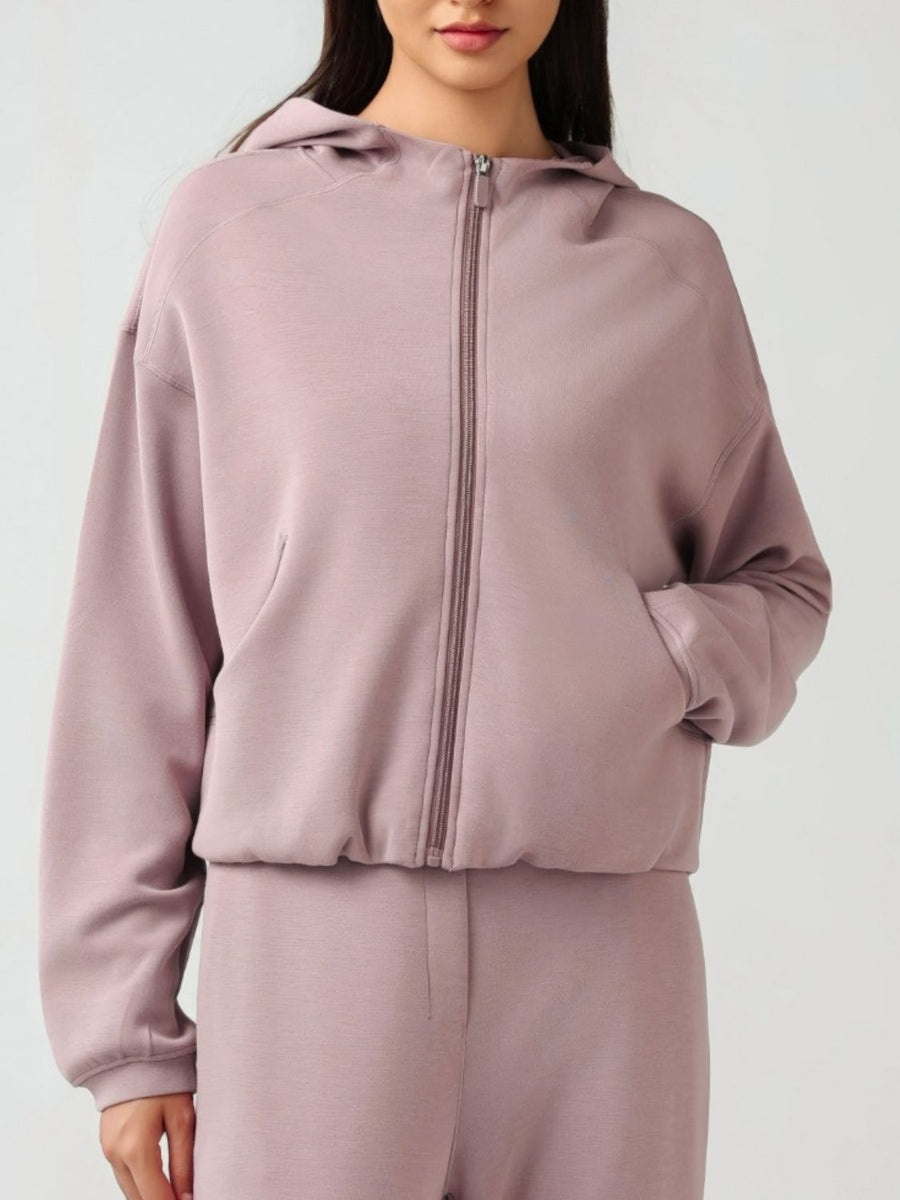 Zip Up Dropped Shoulder Active Hooded