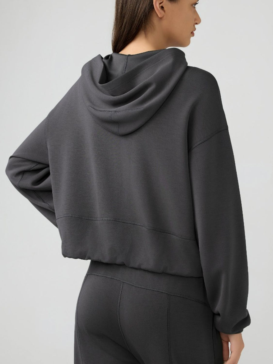 Zip Up Dropped Shoulder Active Hooded